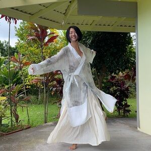 Elegant Sheer Kimono with White Accents